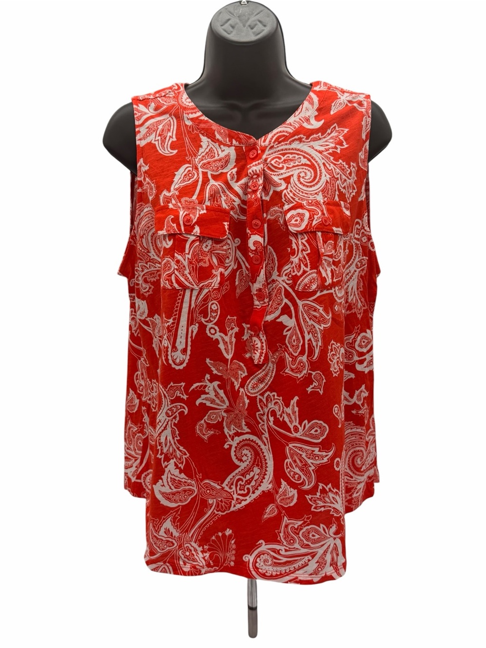 NY&C SoHo Jeans Collection Sleeveless Red Paisley Button-Front Women's Top - Picture 5 of 9